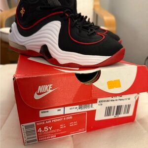 Nike Air Penny II Kids Sneakers - Black, Red, and White. Never Worn, w/Box.